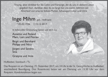 Traueranzeige von Inge Mihm 