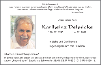 Traueranzeige von Karlheinz Dehnicke 