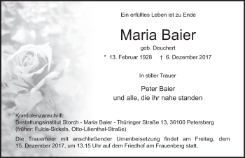 Traueranzeige von Maria Baier 