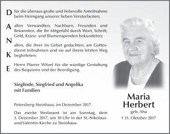 Traueranzeige von Maria Herbert 