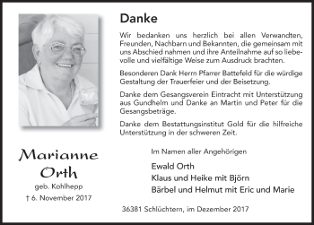 Traueranzeige von Marianne Orth 