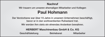 Traueranzeige von Paul Hohmann 