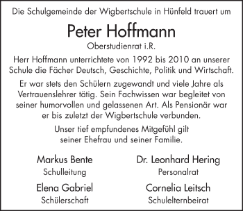 Traueranzeige von Peter Hoffmann 