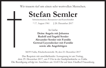 Traueranzeige von Stefan Semler 