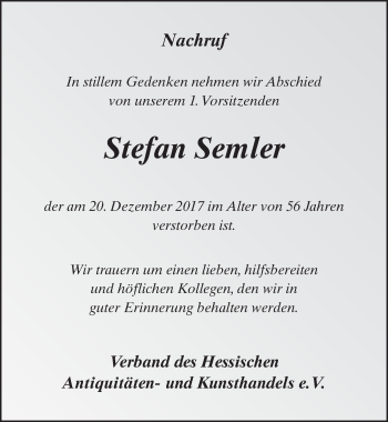 Traueranzeige von Stefan Semler 