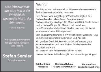 Traueranzeige von Stefan Semler 