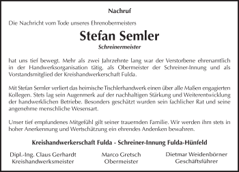 Traueranzeige von Stefan Semler 