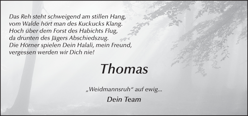  Traueranzeige für Thomas Wehner vom 27.12.2017 aus 