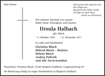 Traueranzeige von Ursula Halbach 