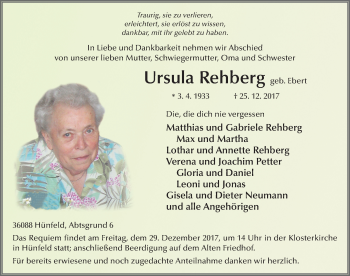 Traueranzeige von Ursula Rehberg 