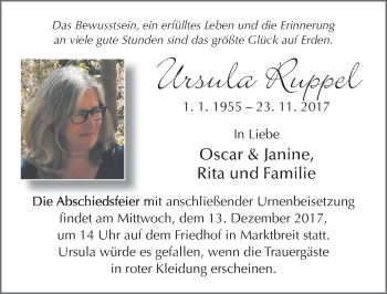 Traueranzeige von Ursula Ruppel 