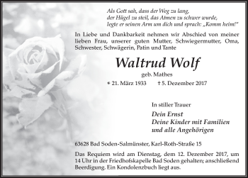 Traueranzeige von Waltrud Wolf 