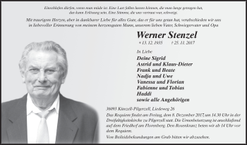 Traueranzeige von Werner Stenzel 