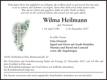 Traueranzeige von Wilma Heilmann 