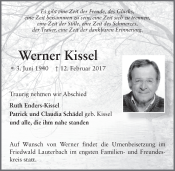 Traueranzeige von Werner Kissel 