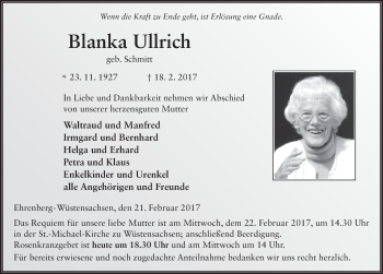 Traueranzeige von Blanka Ullrich 