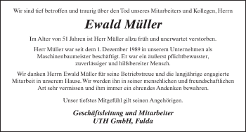 Traueranzeige von Ewald Müller 