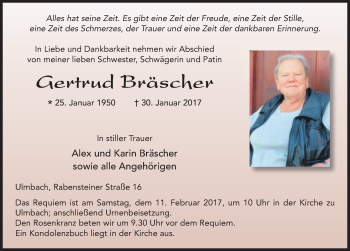 Traueranzeige von Gertrud Bräscher 