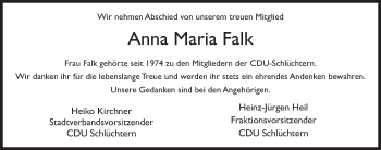 Traueranzeige von Anna Maria Falk 