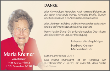 Traueranzeige von Maria Kremer 