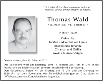 Traueranzeige von Thomas Wald 