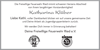 Traueranzeige von Katharina Klüber 
