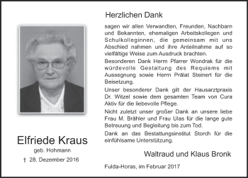 Traueranzeige von Elfriede Kraus 
