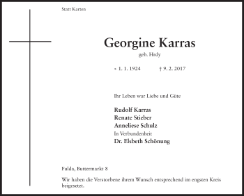 Traueranzeige von Georgine Karras 