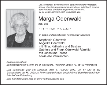 Traueranzeige von Marga Odenwald 