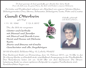 Traueranzeige von Gundi Otterbein 
