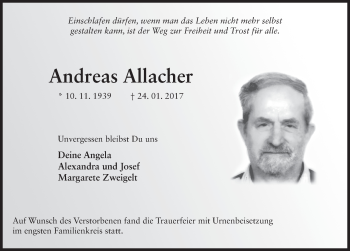 Traueranzeige von Andreas Allacher 