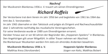 Traueranzeige von Richard Roffeis 