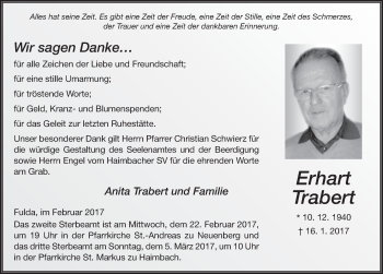 Traueranzeige von Erhart Trabert 
