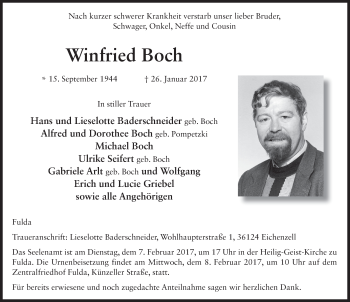 Traueranzeige von Winfried Boch 