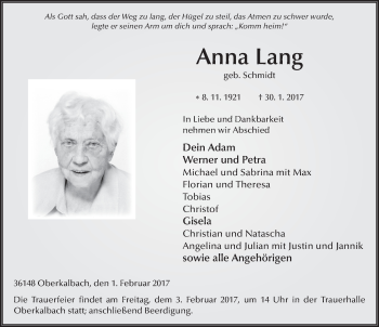 Traueranzeige von Anna Lang 