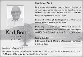 Traueranzeige von Karl Bott 