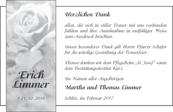 Traueranzeige von Erich Limmer 