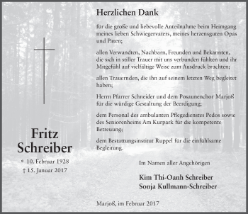 Traueranzeige von Fritz Schreiber 