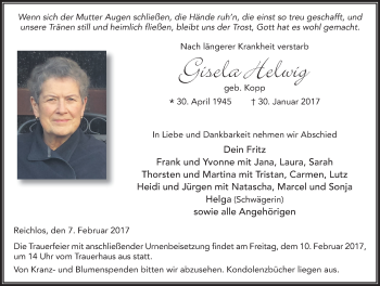 Traueranzeige von Gisela Helwig 