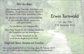 Traueranzeige von Erwin Turnwald 