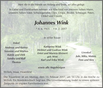 Traueranzeige von Johannes Wink 