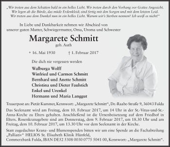 Traueranzeige von Margarete Schmitt 