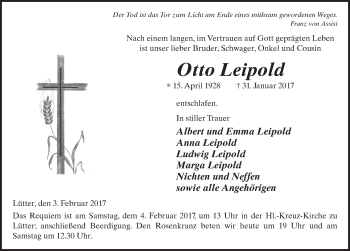 Traueranzeige von Otto Leipold 