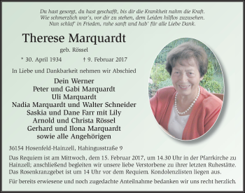 Traueranzeige von Therese Marquardt 
