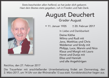 Traueranzeige von August Deuchert 