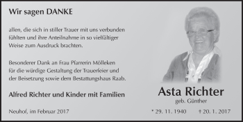 Traueranzeige von Asta Richter 