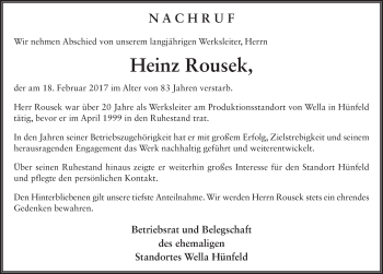 Traueranzeige von Heinz Rousek 
