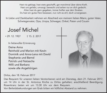 Traueranzeige von Josef Michel 