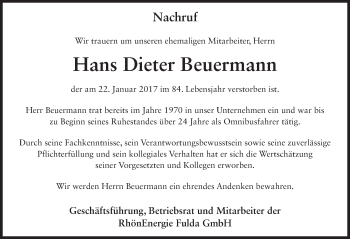 Traueranzeige von Hans Dieter Beuermann 