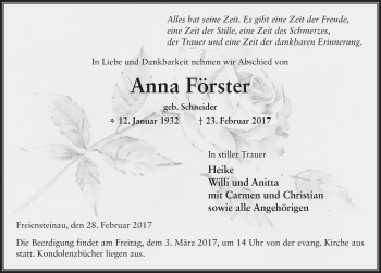 Traueranzeige von Anna Förster 